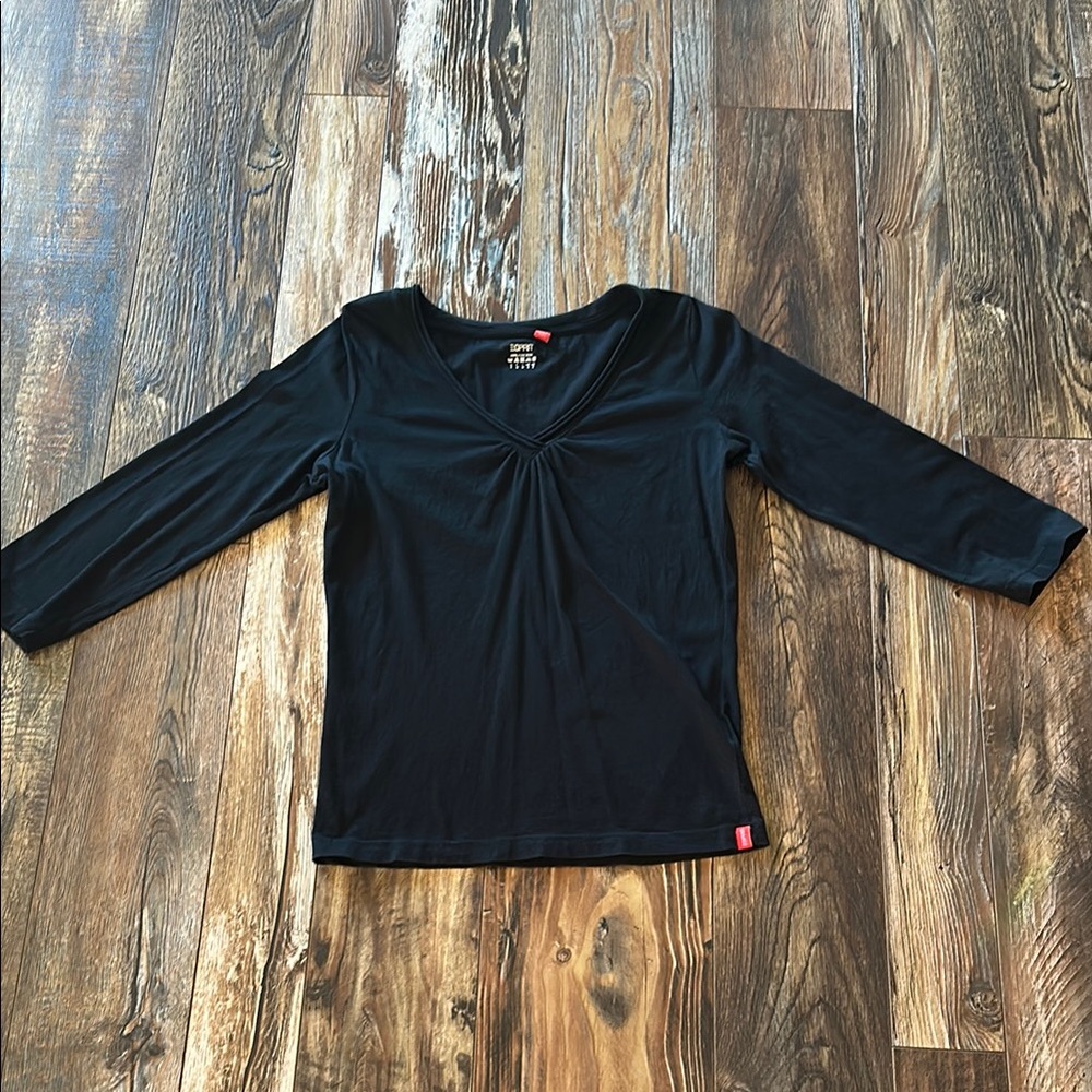 Esprit Black Fitted Ruched 3/4 Sleeve Blouse